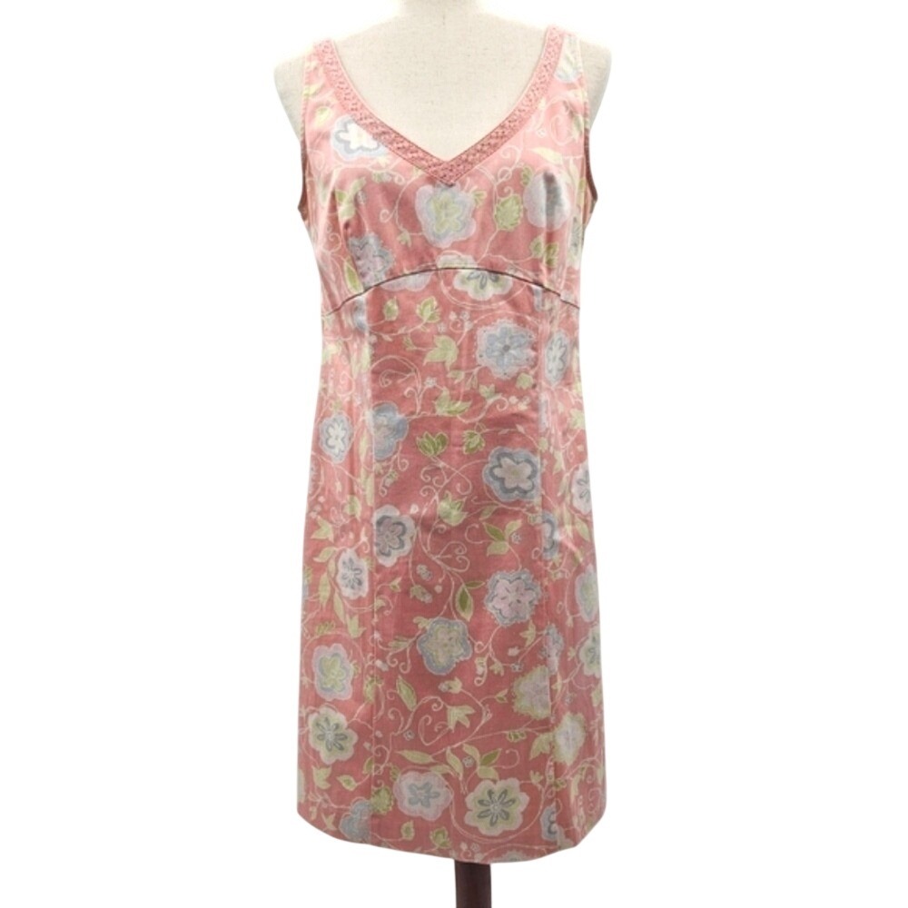 Sigrid‎ Olsen Sport Pink Floral V-Neck Lace Trim Sleeveless Shift Dress Size 8
